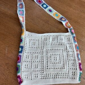 Boho Crochet Shoulder Bag Granny Square Strap Handmade Style